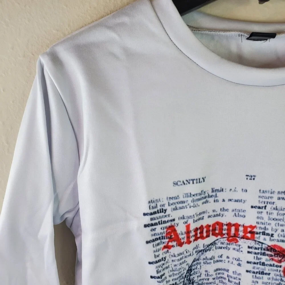 Womens White "Always Tired" Skull Screenprint Sweatshirt M Nwot - Picture 5 of 9